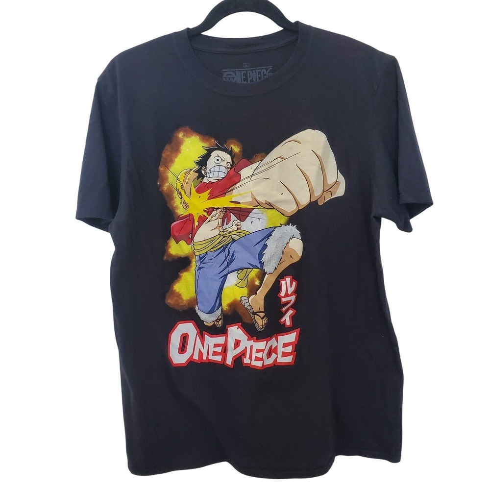 One Piece Monkey D Luffy Graphic T-Shirt Mens Large Black Anime Short Sleeve Tee
